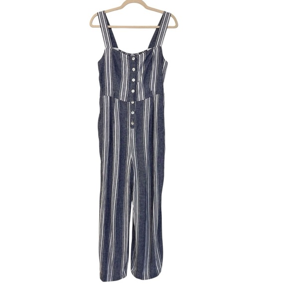 Rails Kyra Linen Blend Jumpsuit Blue Seaport Stripe Small Casual Coastal Beach - Picture 1 of 5